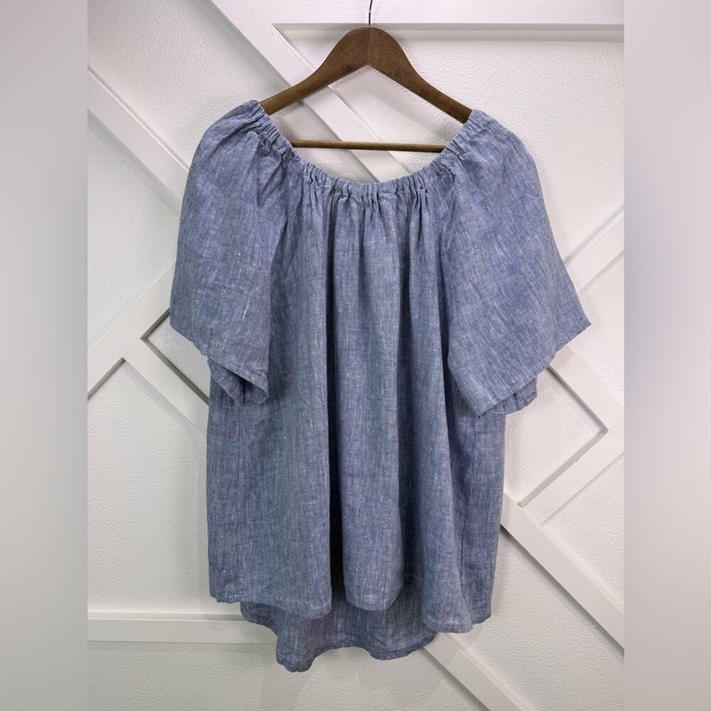 NWT Crown Linen Designs 100% Linen Chambray Blue Peasant Blouse XXL